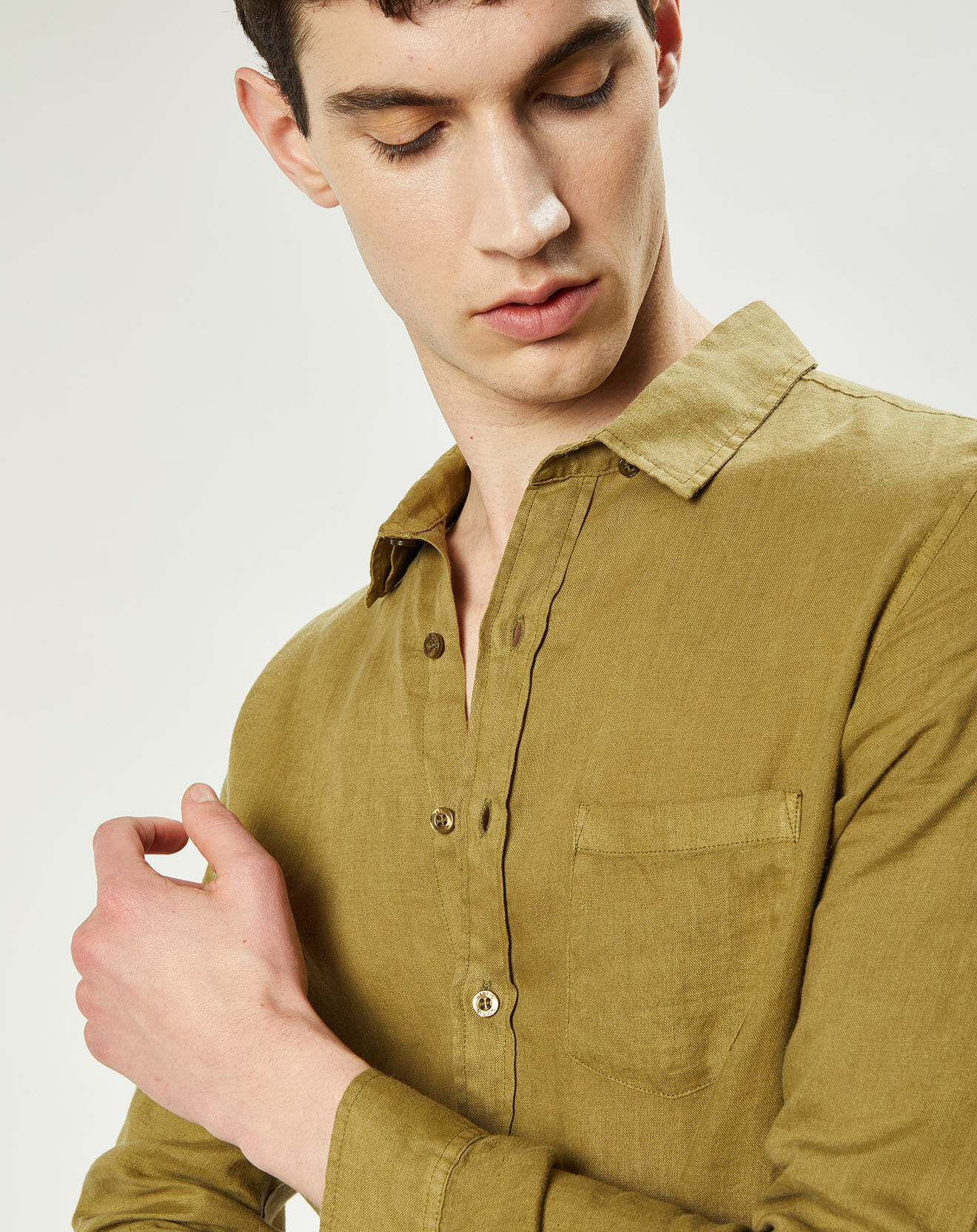 Harris Wilson Chemise slim 100% Lin Efesio militaire