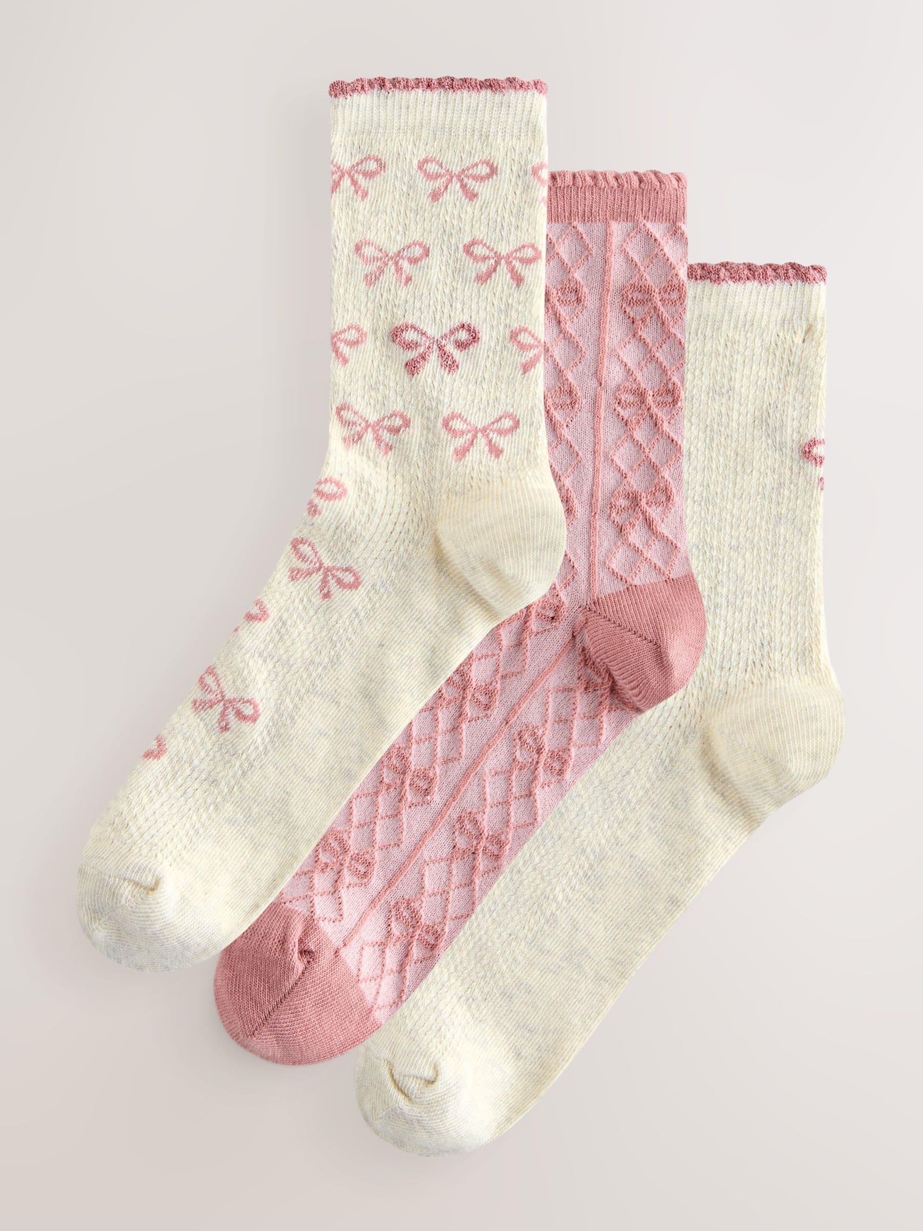 Roze met strikjes - Set van 3 paar enkelsokken