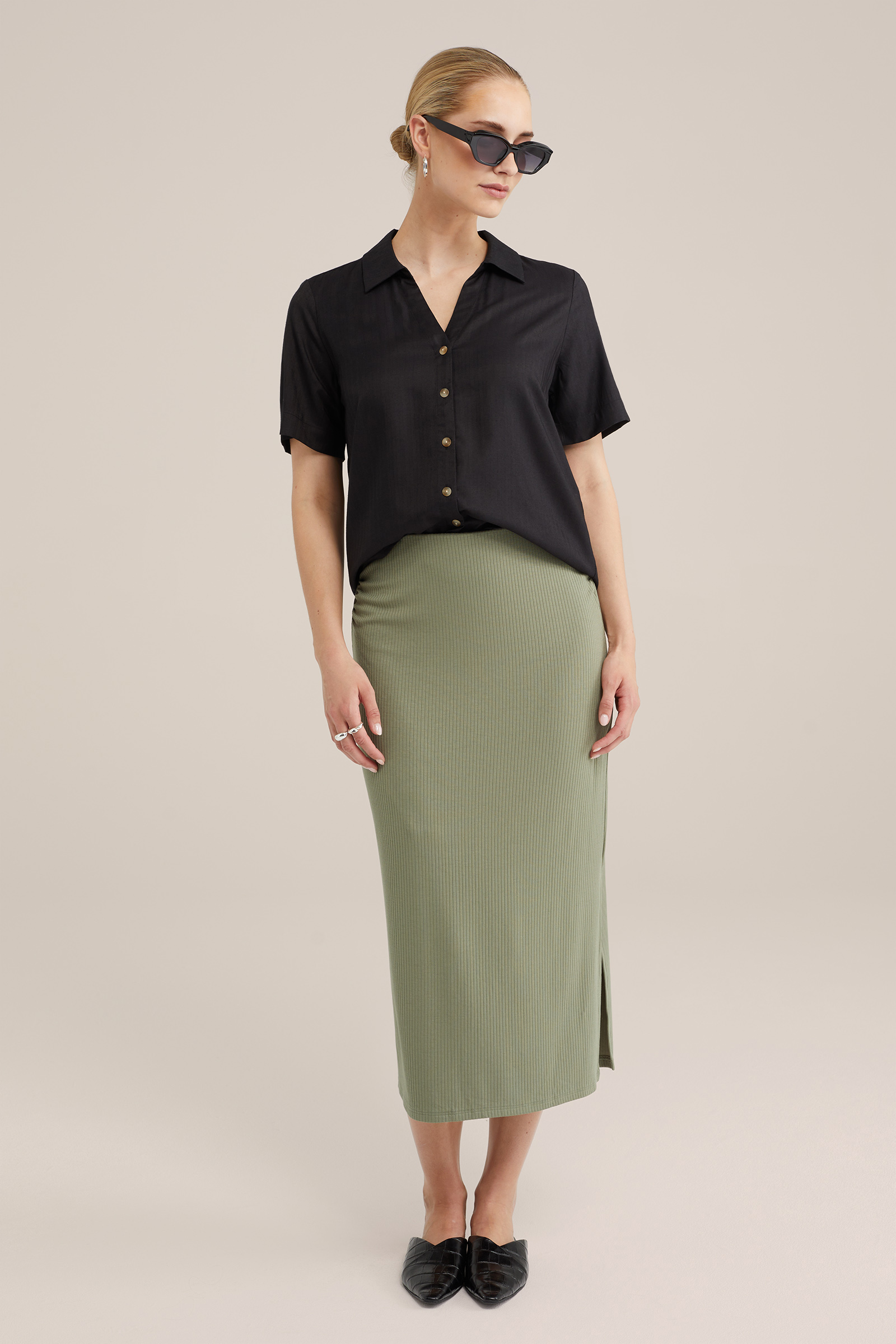 blouse met structuur WE Fashion Zwart