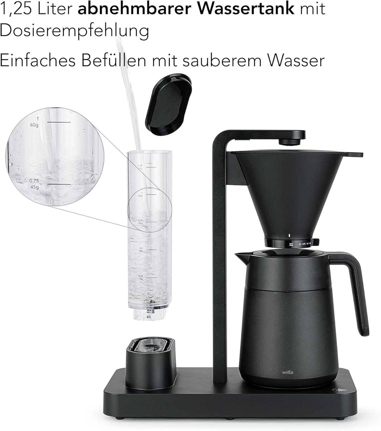 Wilfa PERFORMANCE THERMO Filterkaffeemaschine - 1600W – 1.25L Wassertank - Thermoskanne - doppelwandiger Filterhalter - anpassbare Durchlaufgeschwindigkeit - Tropfstopp & Auto-Abschaltung (schwarz)
