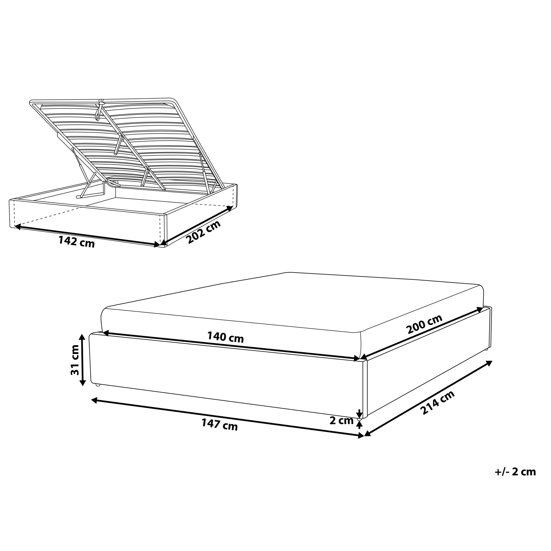 Beliani-DINAN-Tweepersoonsbed-Lichtbruin-140 x 200 cm-Polyester