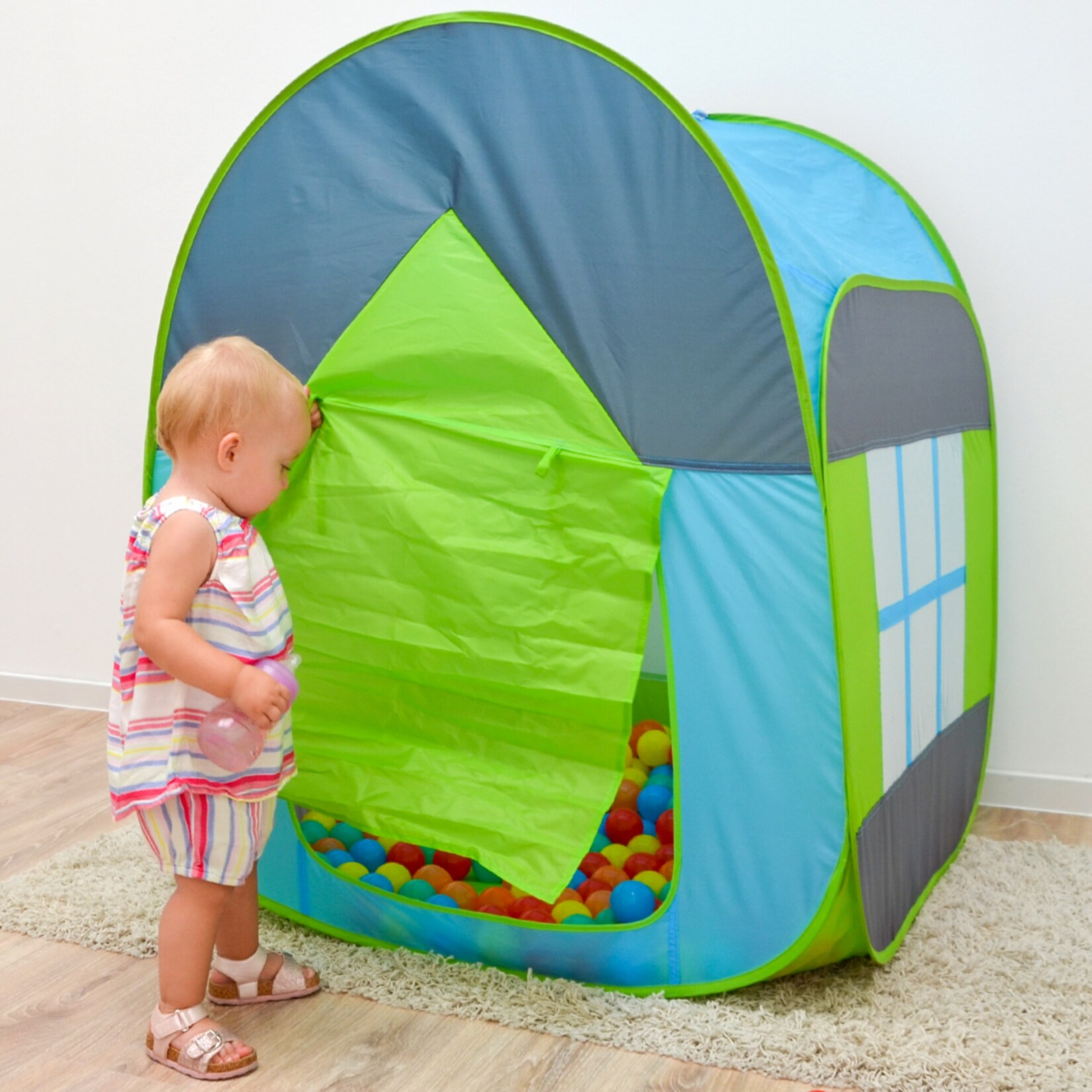 Bällebad Spielzelt 90x90x110cm Popup Baby Spielhaus Kinder-Zelt Blau