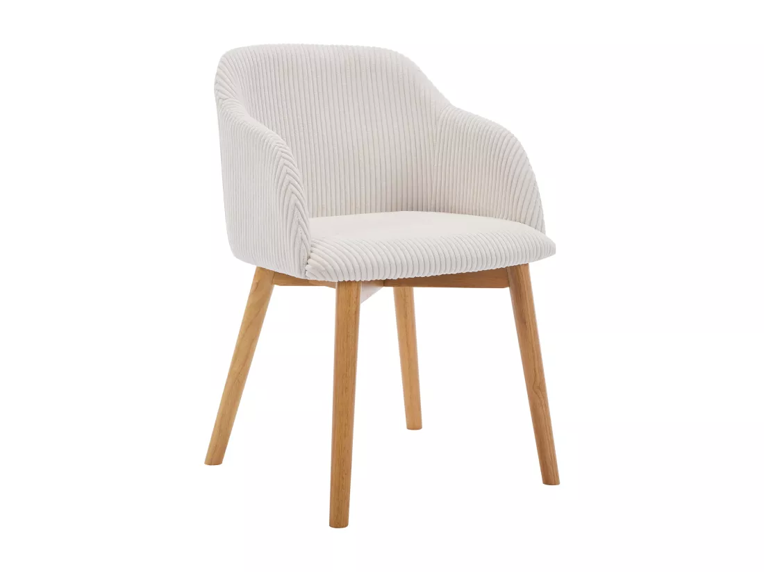 Lot de 6 chaises avec accoudoirs en velours côtelé et bois d'hévéa - Crème - JELISA