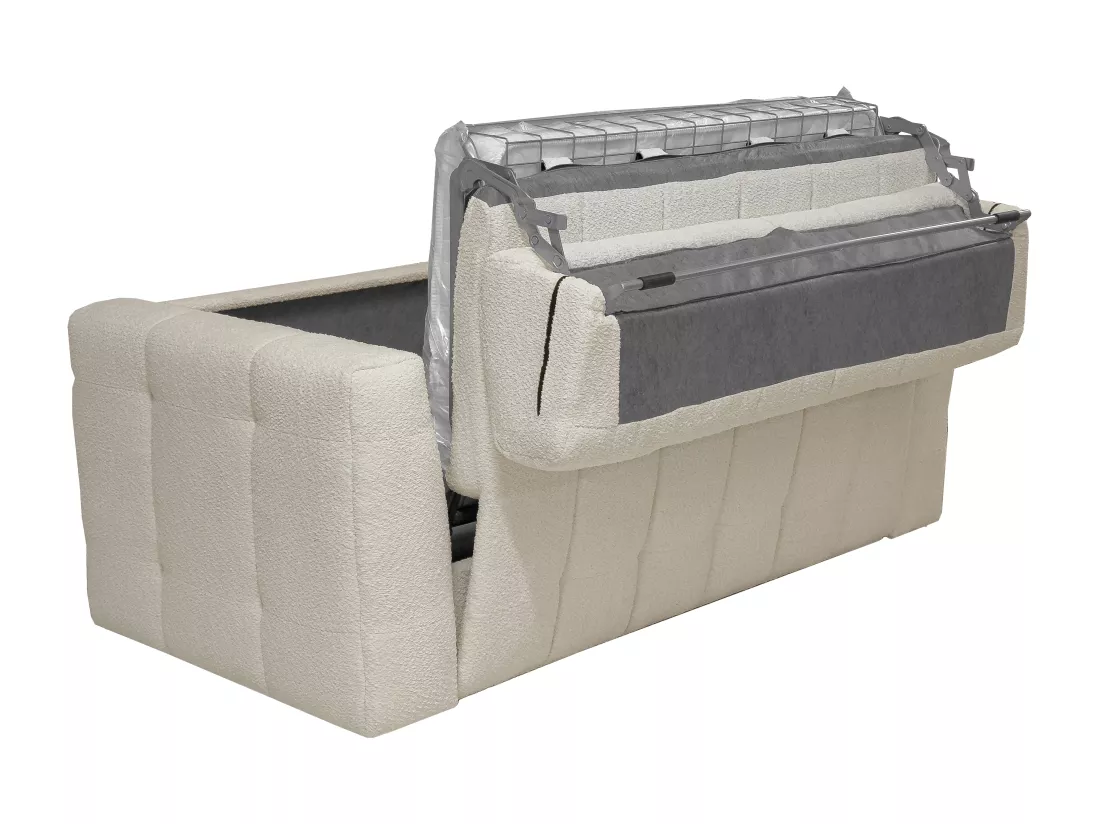 Canapé 4 places convertible express en tissu bouclette beige - Couchage 160 cm - Matelas 16 cm DILOME