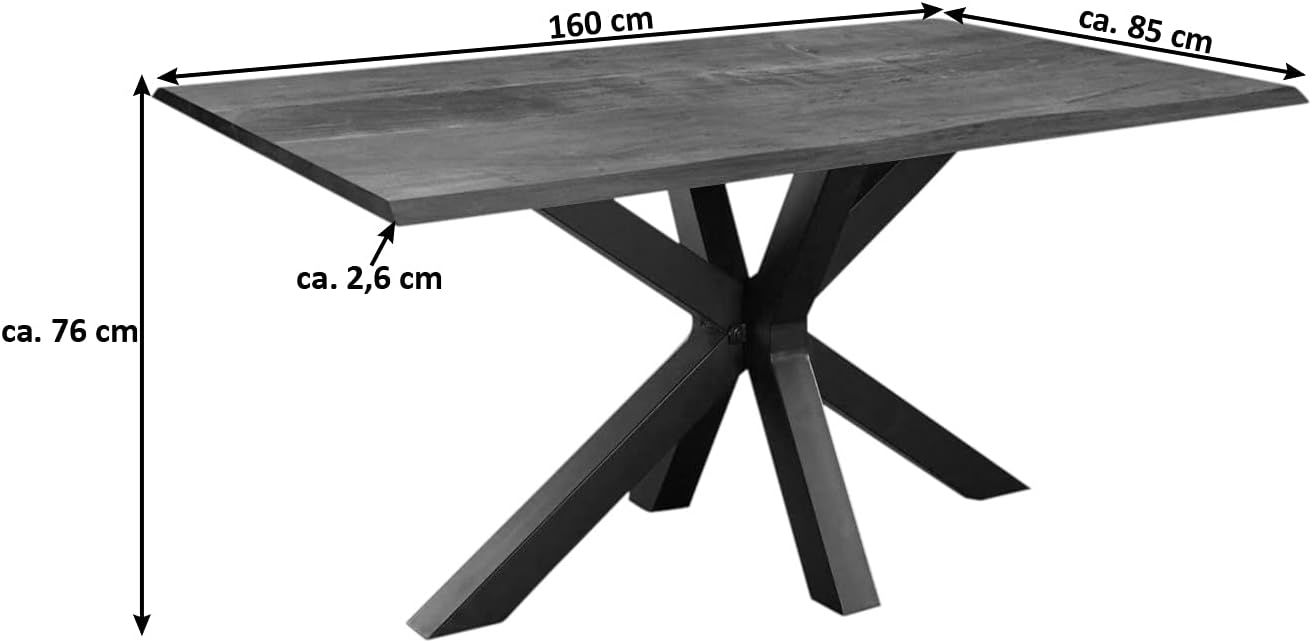 SAM Baumkantentisch 160 x 85 cm Spyro, Akazienholz nussbaumfarben & massiv, Esszimmertisch mit mattschwarzem Spider-Metallgestell, Platte 26 mm