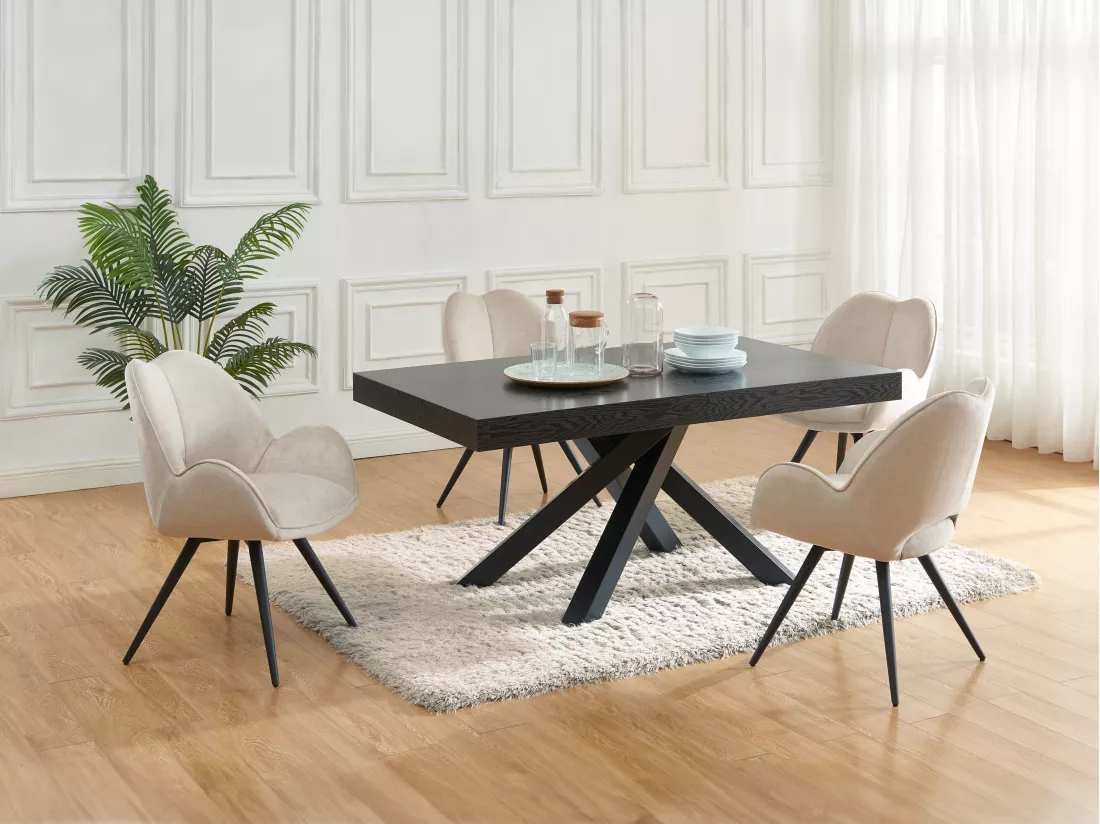 Lot de 2 chaises pivotantes avec accoudoirs en tissu et métal noir - Beige - GULSUN de Maison Céphy