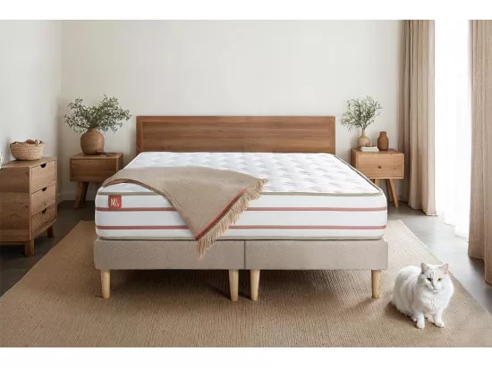 Ensemble LE DOUX 200x200cm Mémoire de forme 3 zones de confort - Ep. 24cm + double sommiers Beige