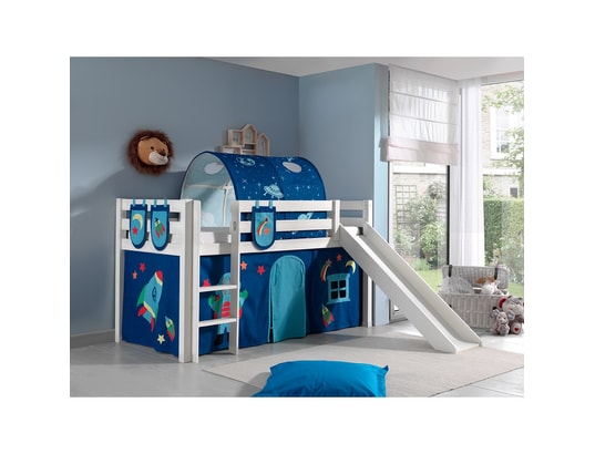 VIPACK - Lit mi-hauteur 90x200 avec toboggan sommier inclus et housse...