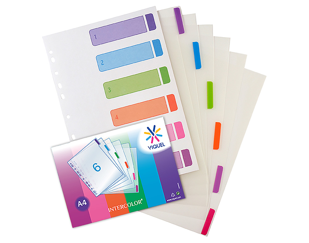 SEPARADORES A4 INTERCOLOR VIQUEL POLIPROPILENO 6 POSIÇÕES