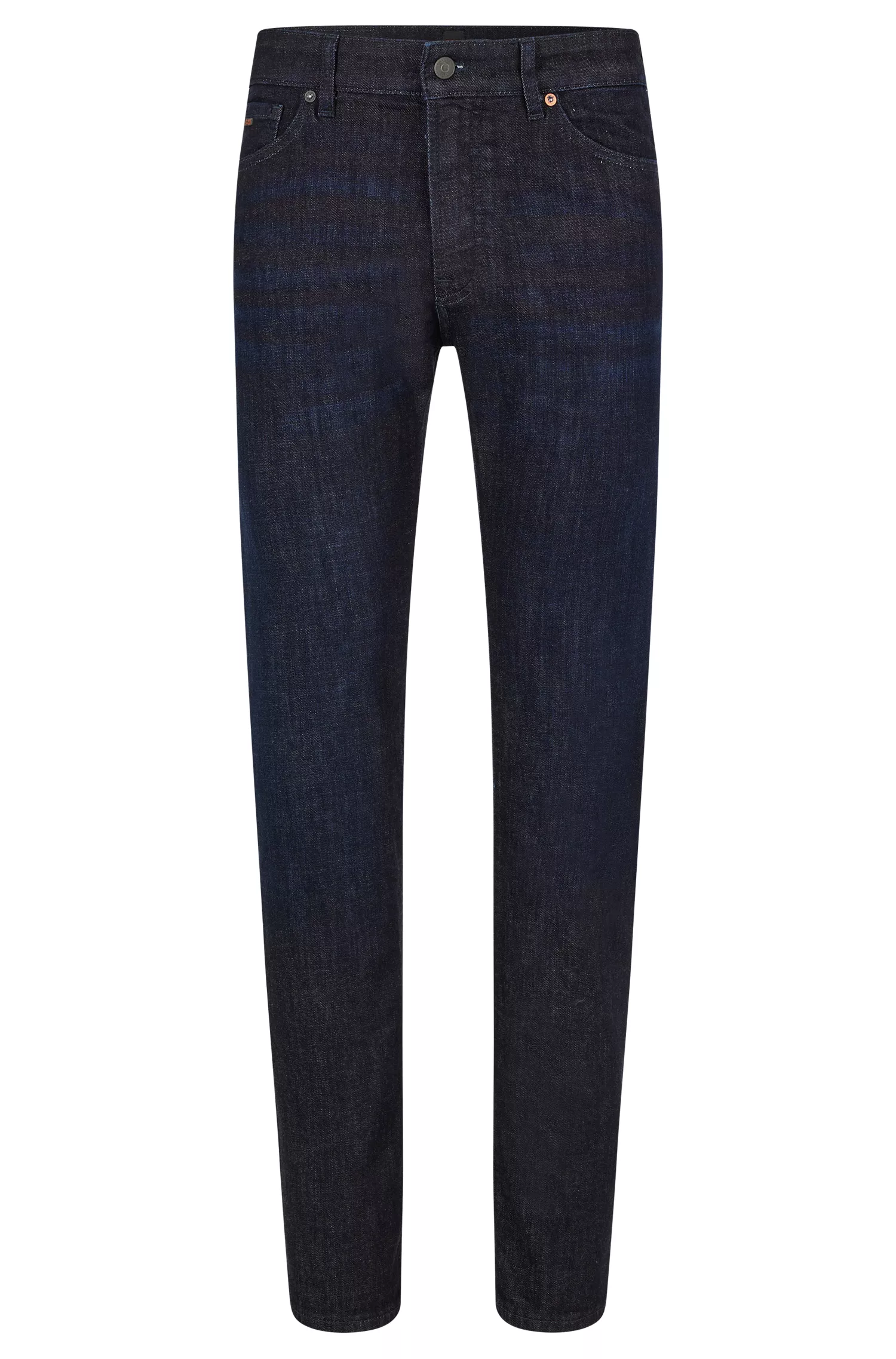 Calça jeans BOSS laranja, corte regular, em denim super elástico azul.