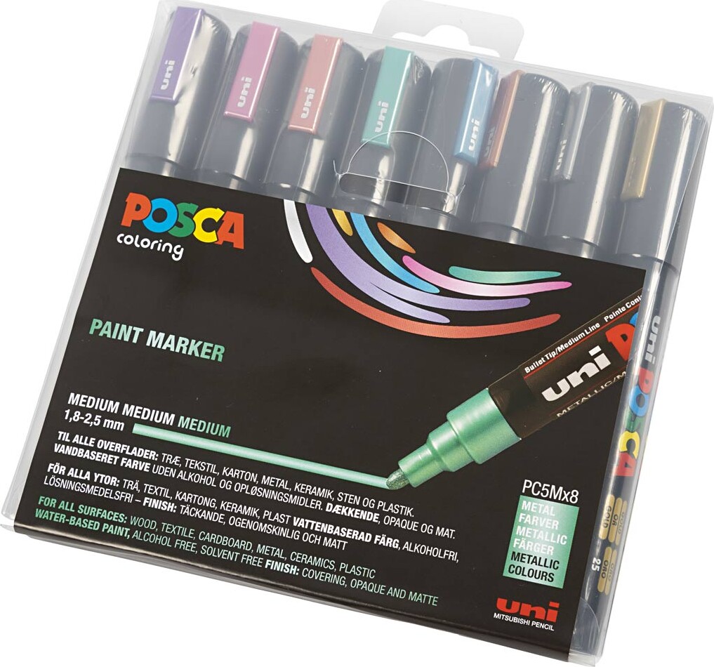 Posca Tusch - Nr. Pc-5M - Tykkelse 2,5 MM - Metallicfarver - 8 Stk