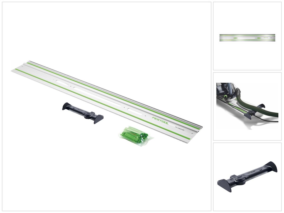 Festool FS 1400/2-KP geleiderail 1400 mm voor hand-, inval- en decoupeerzagen / bovenfrezen + FS/2-AW afbuigplaat