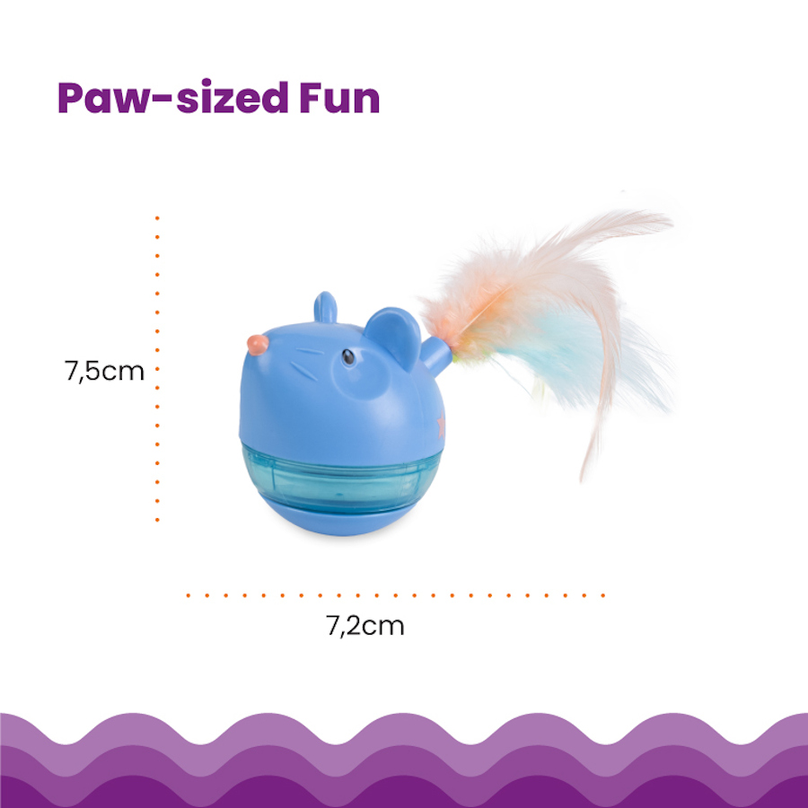 Outward Hound Catstages Hunt n'Swat Treat Tumbler - Rato Interativo com Penas para Gatos