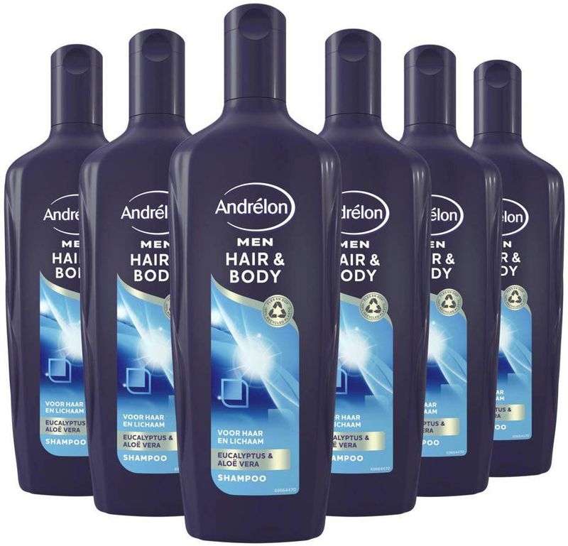 Andrélon Men Hair & Body Shampoo - 6 x 300 ml - Voordeelverpakking