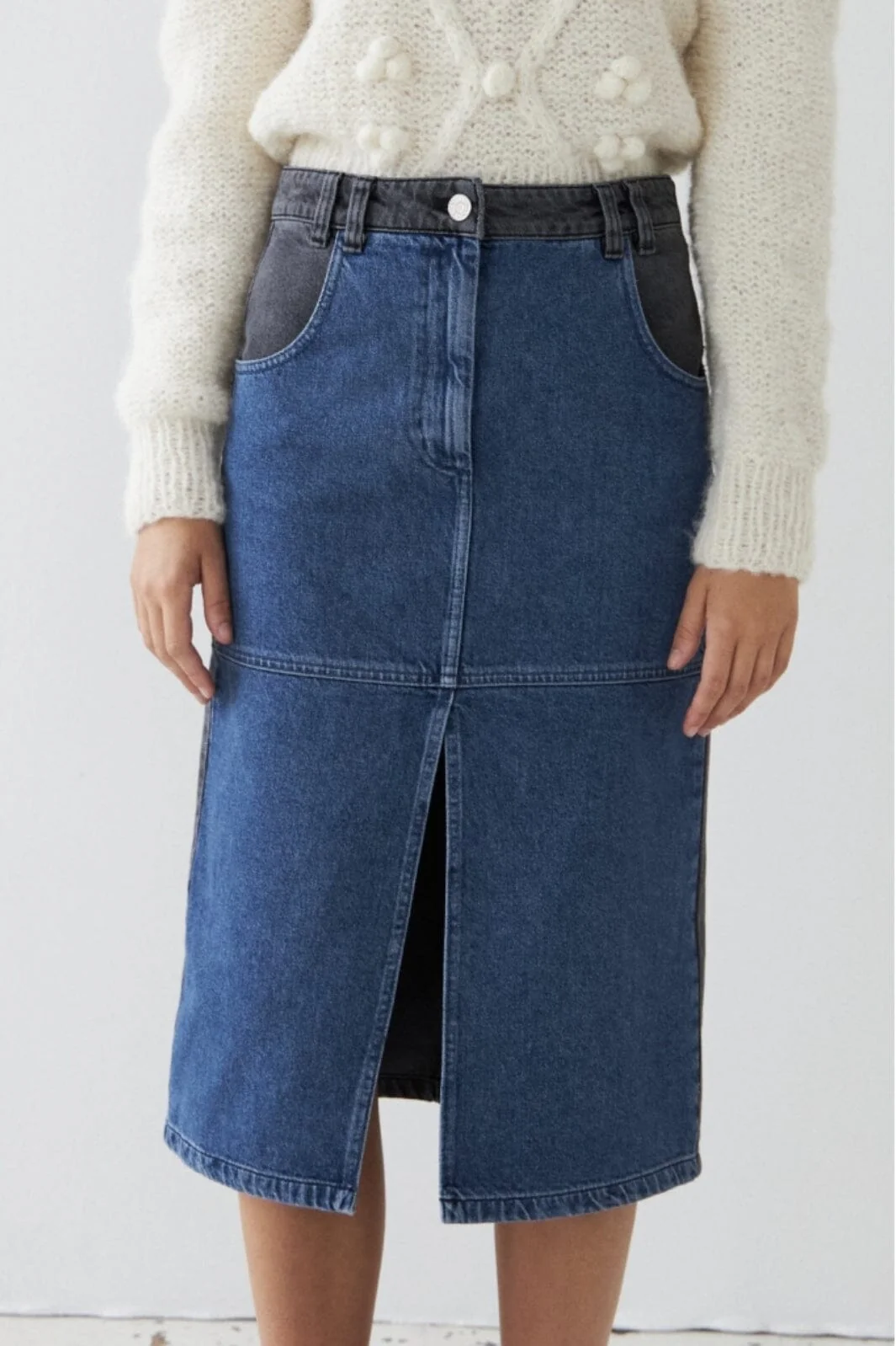 Stella Nova Black And Blue Denim Midi Skirt