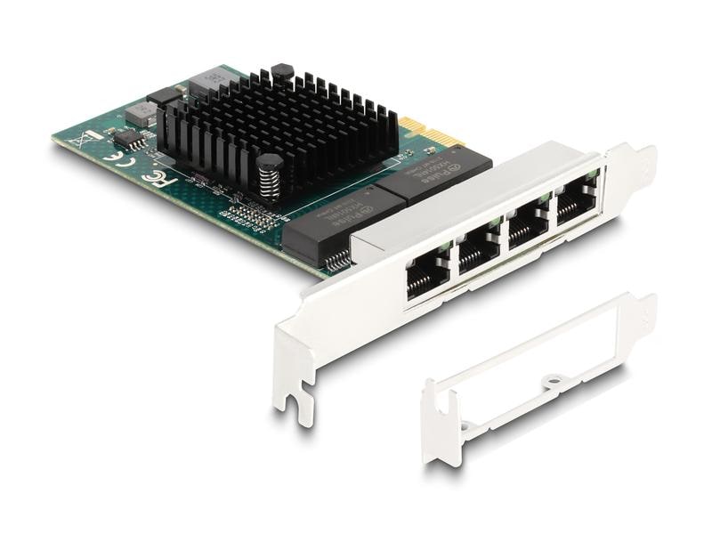 Delock Netzwerkkarte 4x RJ45 Gigabit, PCI-Express x1 Delock PCI Express x1 Karte zu 4 x RJ45 Gigabit LAN BCM