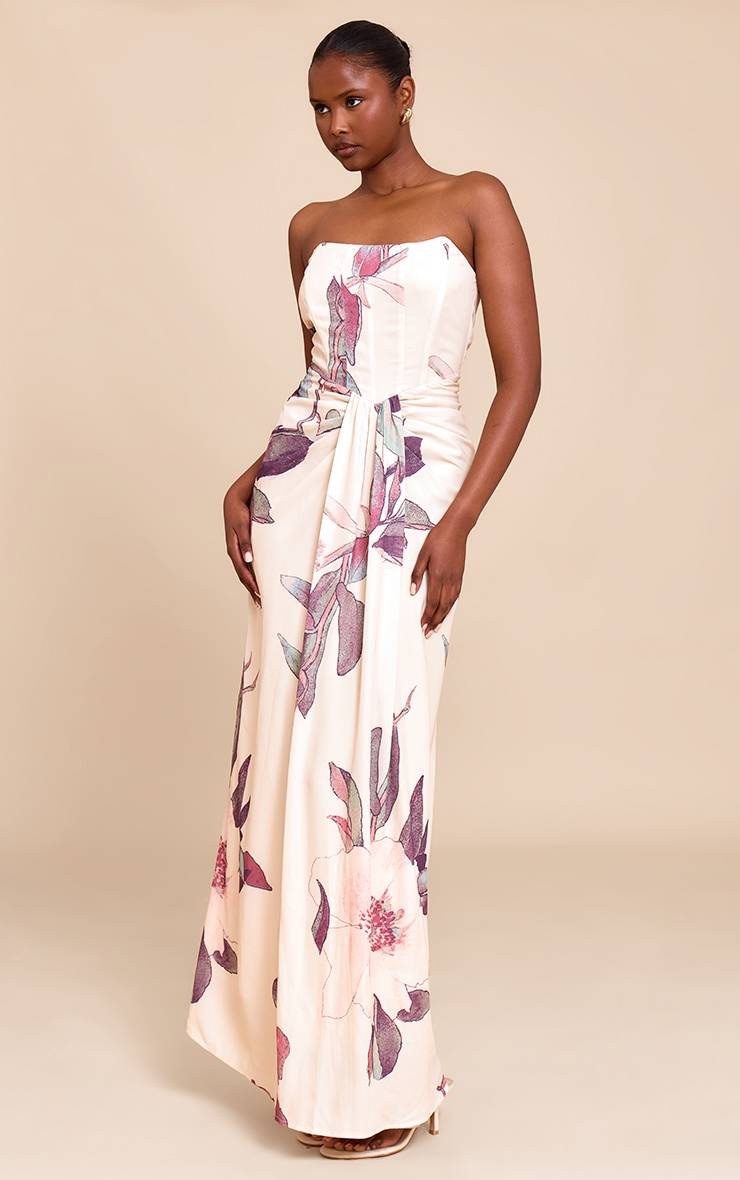 Gris Pierre Robe Longue Drapée À Détail Corset Bandeau