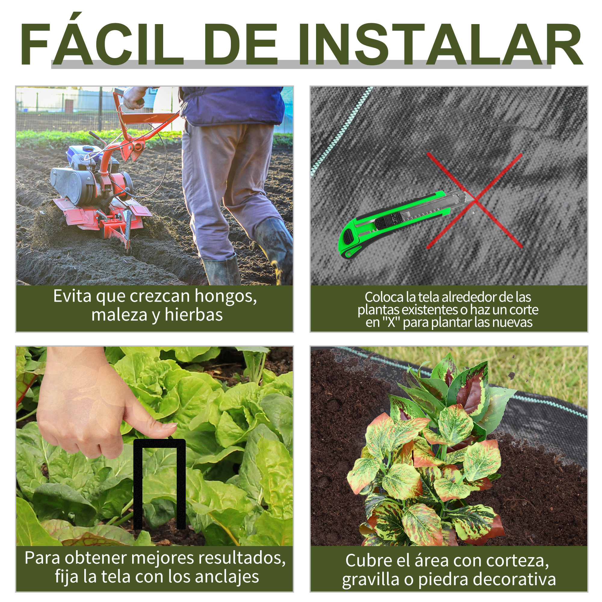 Tecido geotêxtil Outsunny para controle de ervas daninhas, 2x50m, 100g/m², para jardim, terraço e pátio, preto.