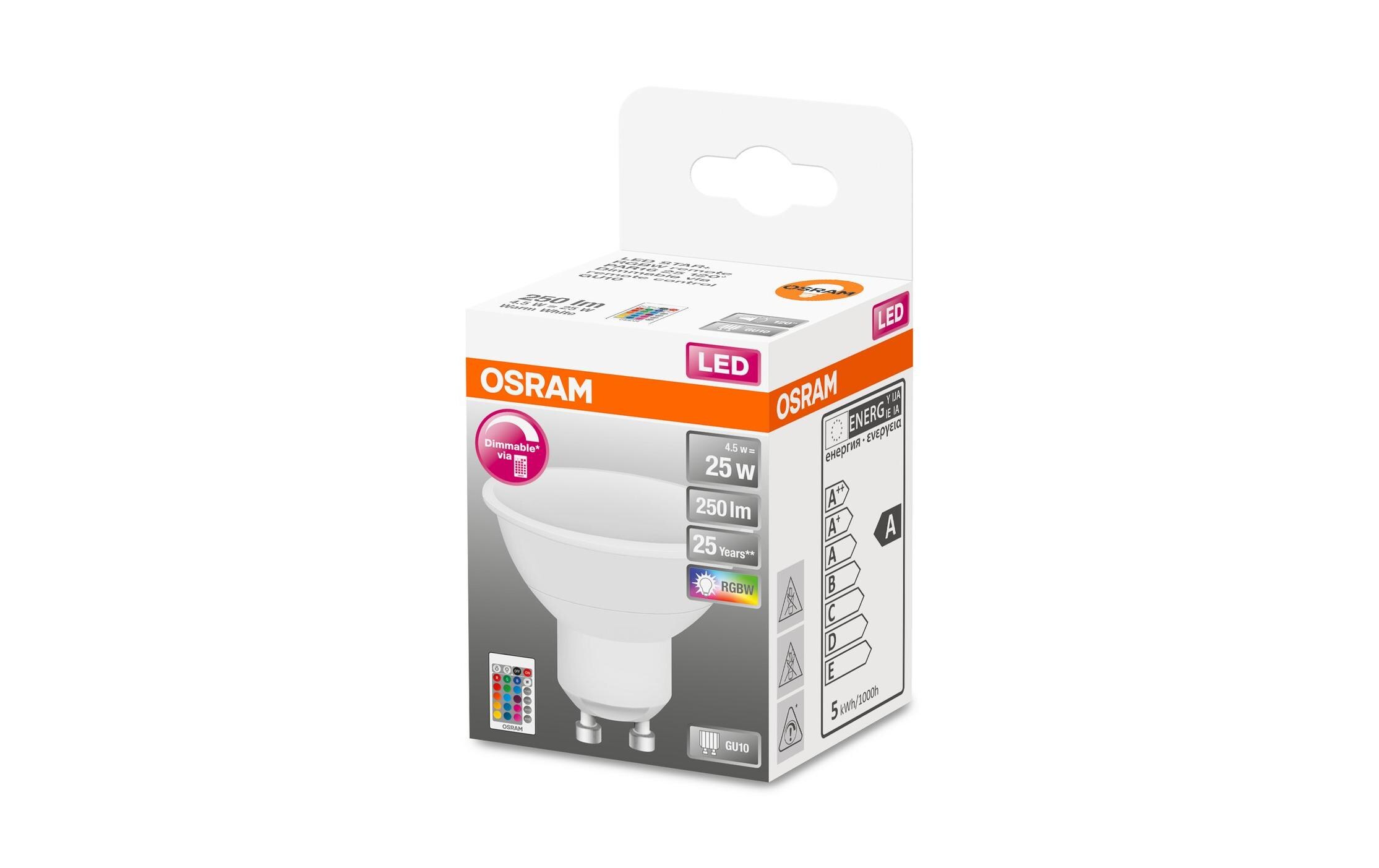 Lampe Star PAR16, 120°, 4.5W, GU10, RGBW WarmweissLED-RGBW-Lampe mit Fernbedienung