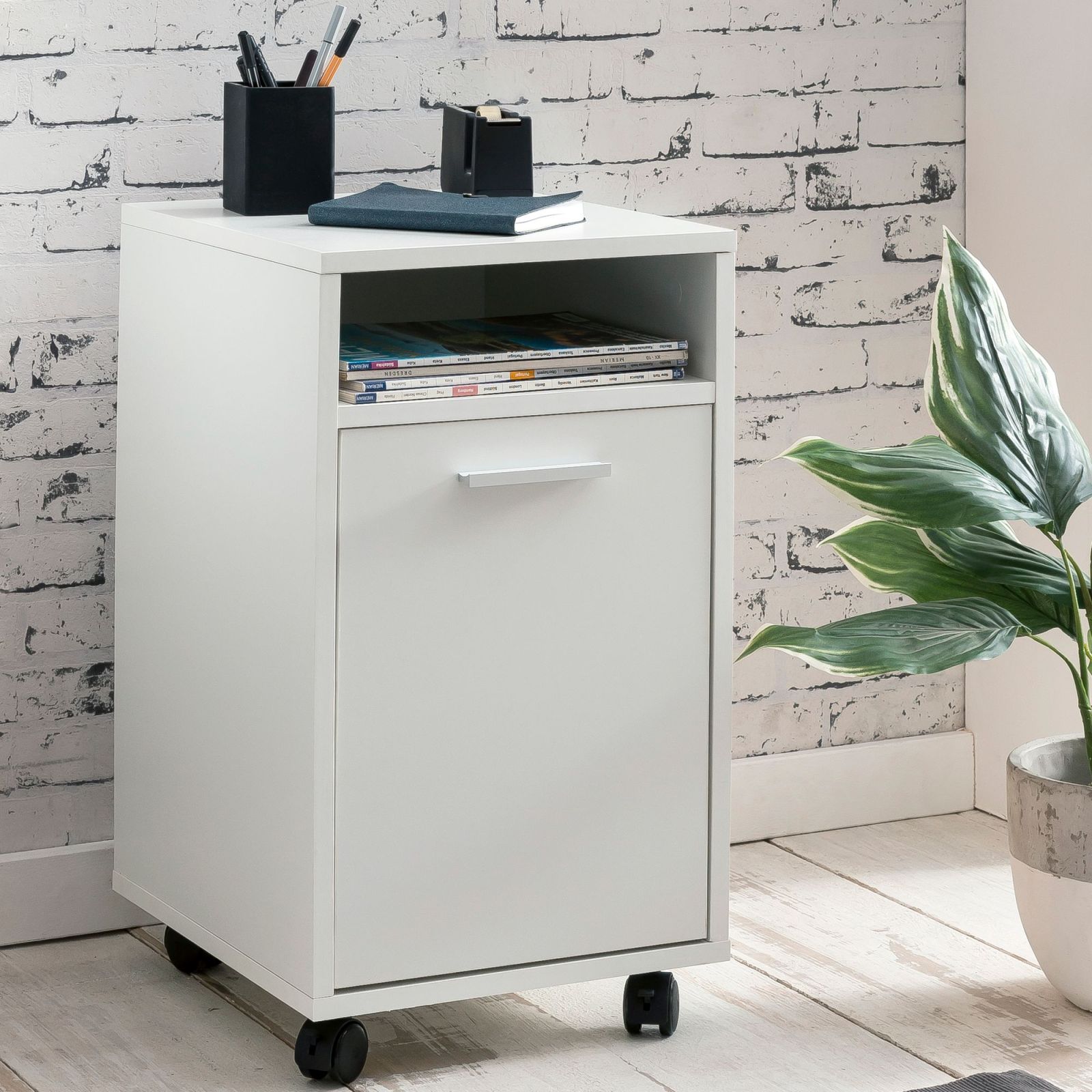 Rollcontainer - weiß - eine Tür - 33 cm breit