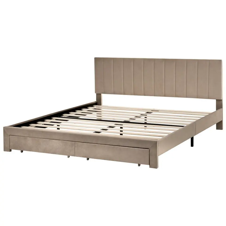 LONZAC - Bed met opbergruimte - Taupe - 180 x 200 cm - Fluweel