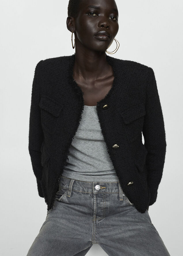 MANGO Pocket tweed jacket Black