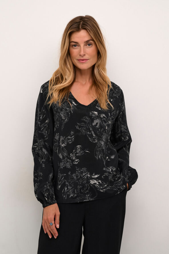 Cream CRLova V-Neck Blouse Black and white abstract flowe