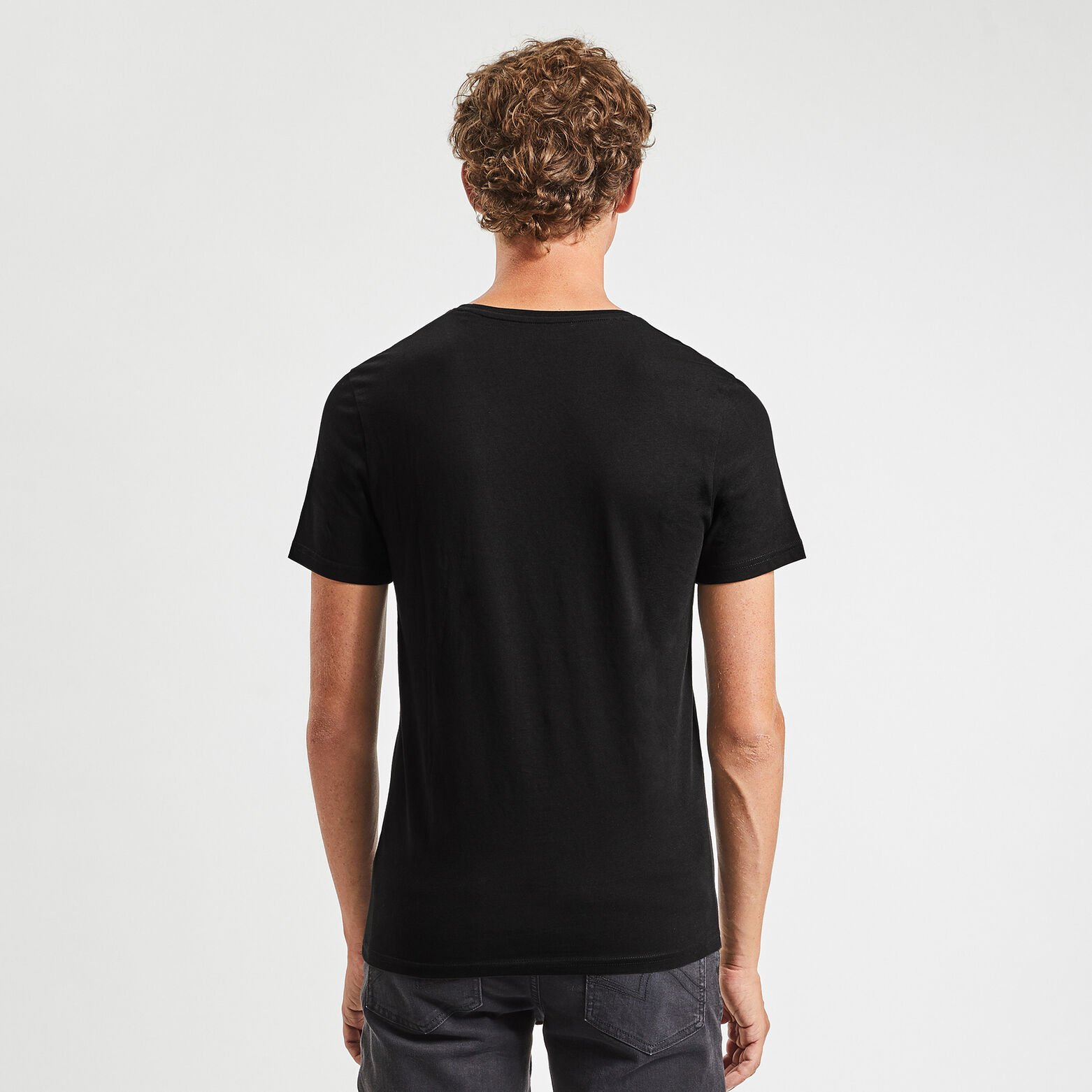 Tee shirt basique col V coton issu de l'agri biolo Noir
