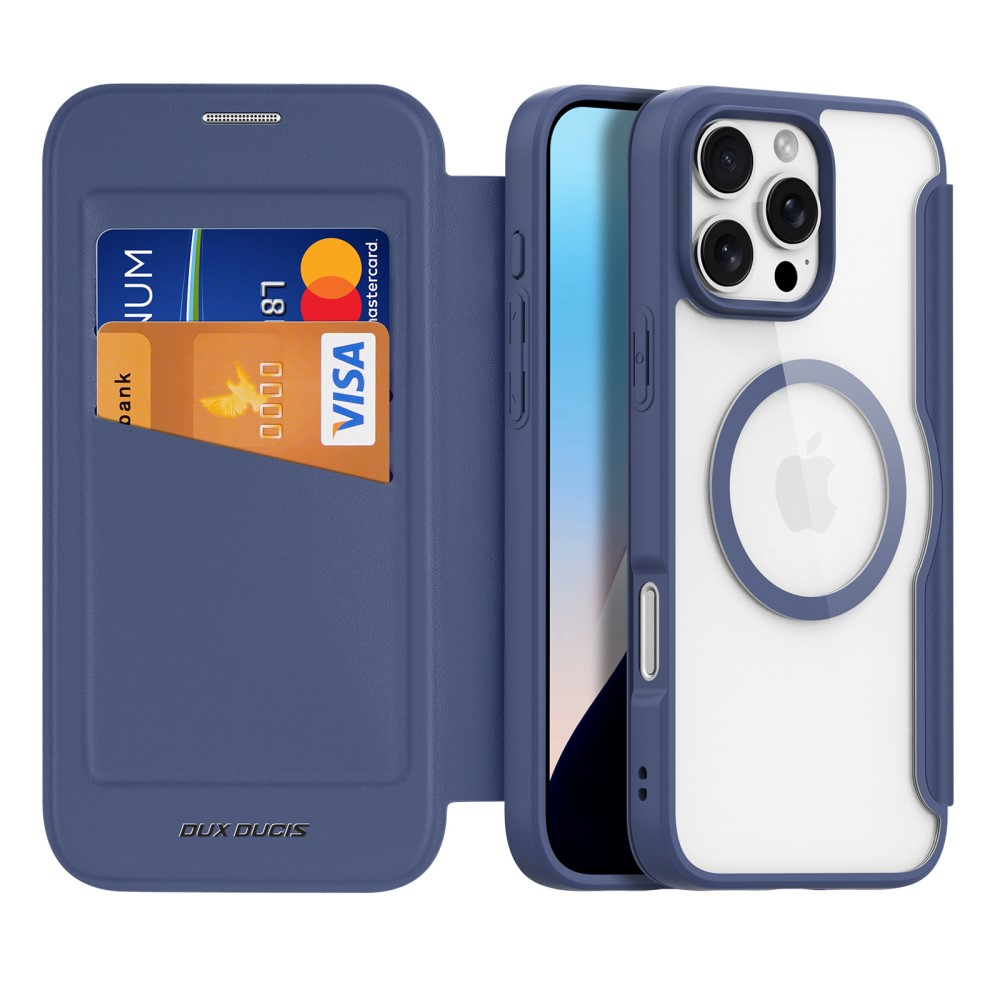 iPhone 16 Pro Max MagSafe Hybrid Leder Tasche   Kunststoff Rückseite - Blau / Transparent