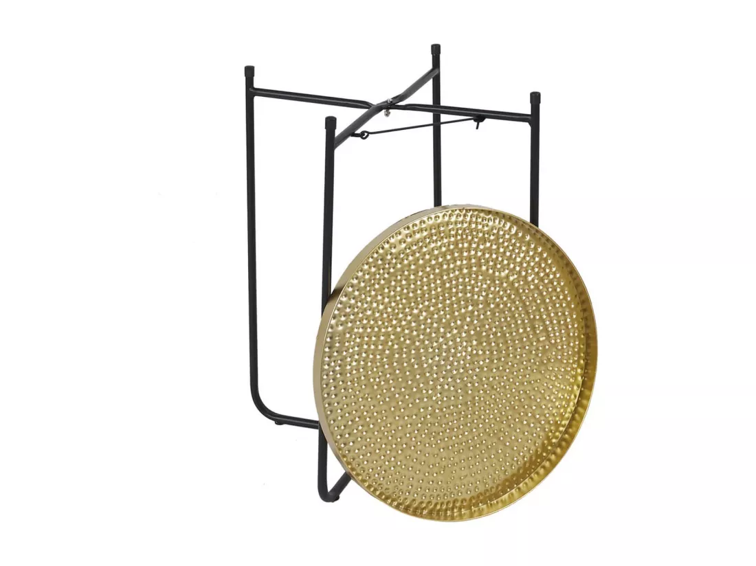 SYMBA - Table d'Appoint D35cm Plateau en Métal Doré Martelé Pieds en Métal Noir