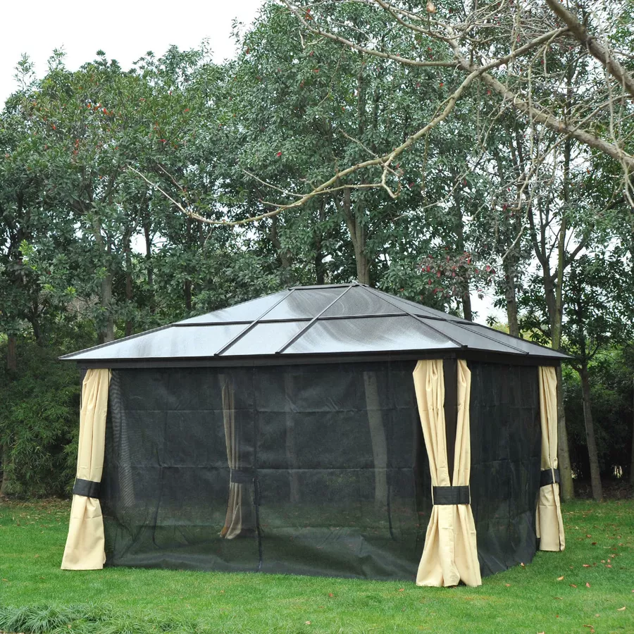 Outsunny Luxus Pavillon mit lichtdurchlässigem Dach braun, schwarz, beige