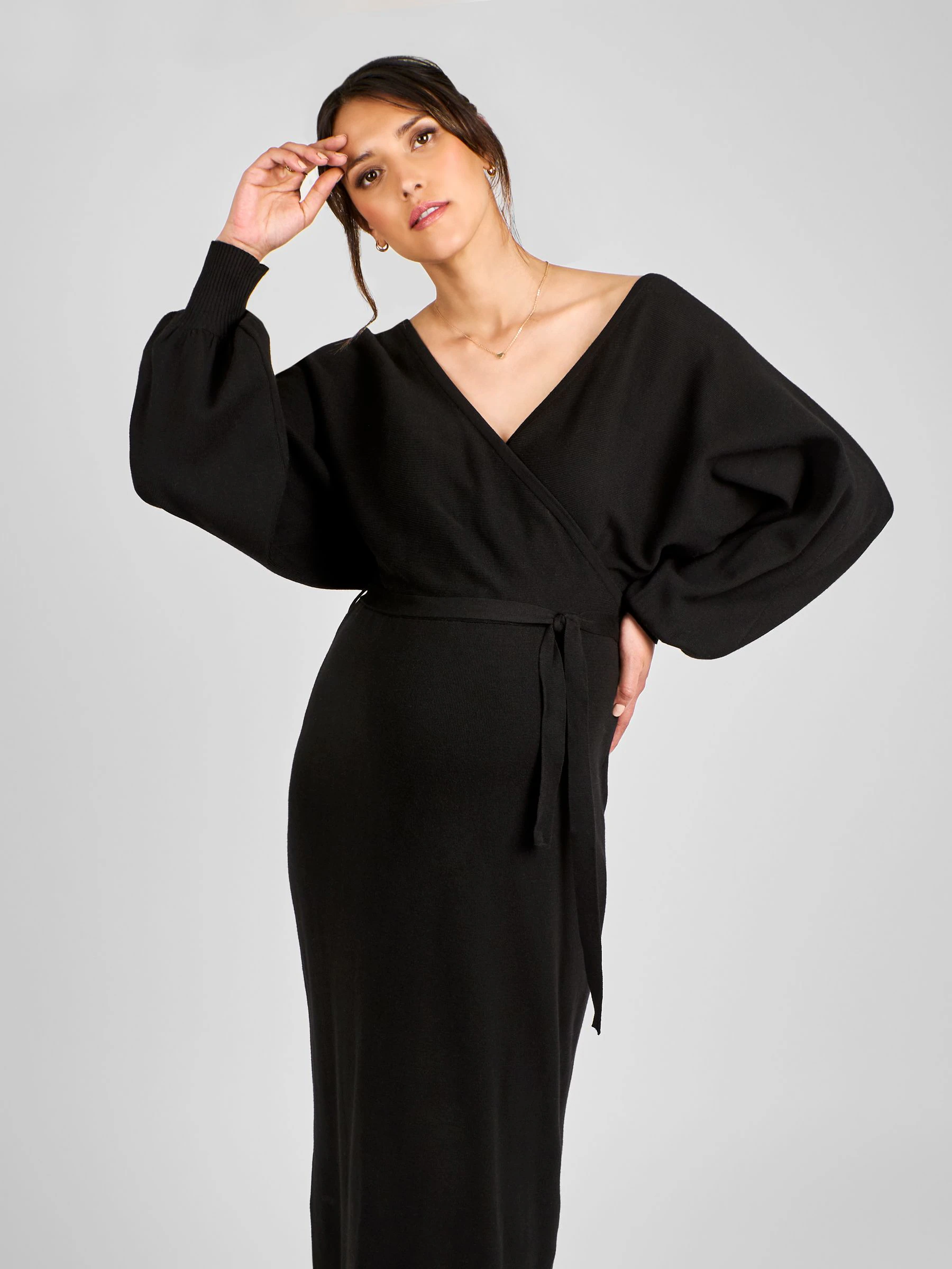 JoJo Maman Bébé Knitted Blouson Sleeve V-Neck Maternity Dress