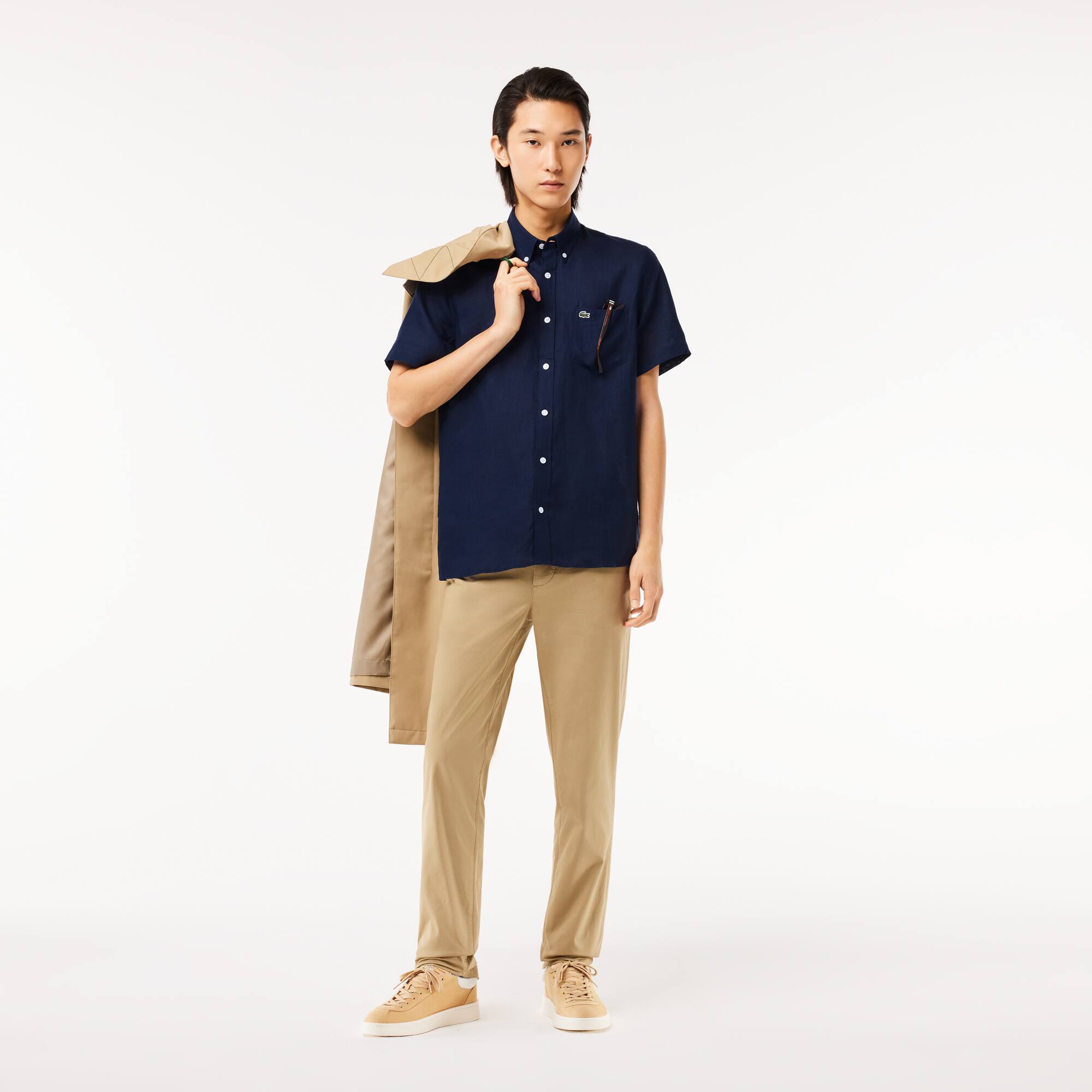 Chemise à manches courtes homme Lacoste en lin Manches Courtes - Bleu - Lacoste - Homme