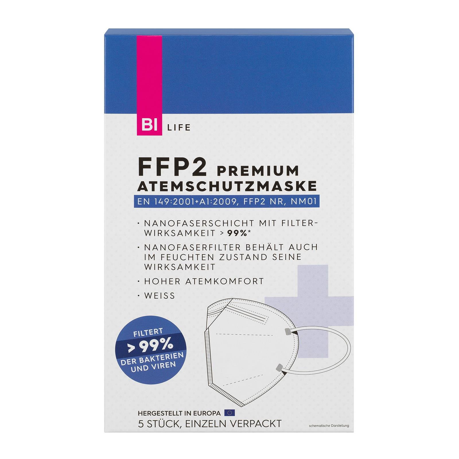 BI LIFE FFP2 Masken Weiss 5er Pack