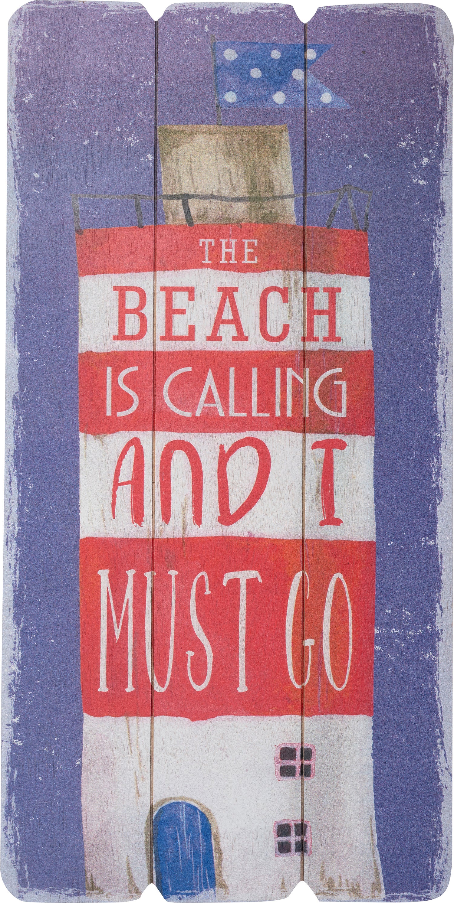 Intratuin tuin wandbord Beach vuurtoren blauw / rood 30 x 60 cm