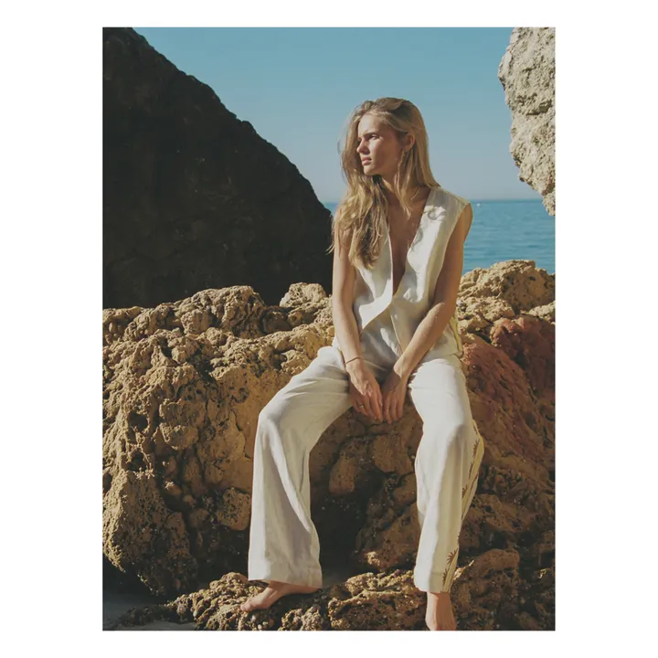 Soleil Soleil Pantalon Celine Broderies Lin | Ecru