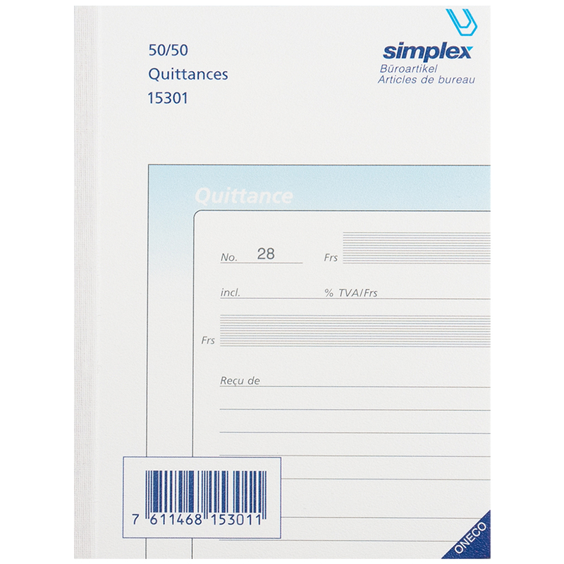Simplex Durchschreibeblock Quitttung, französisch, 50/50, A6, weiss