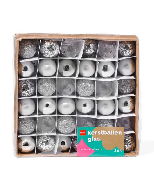 36 mini boules de Noël Ø2cm verre argenté