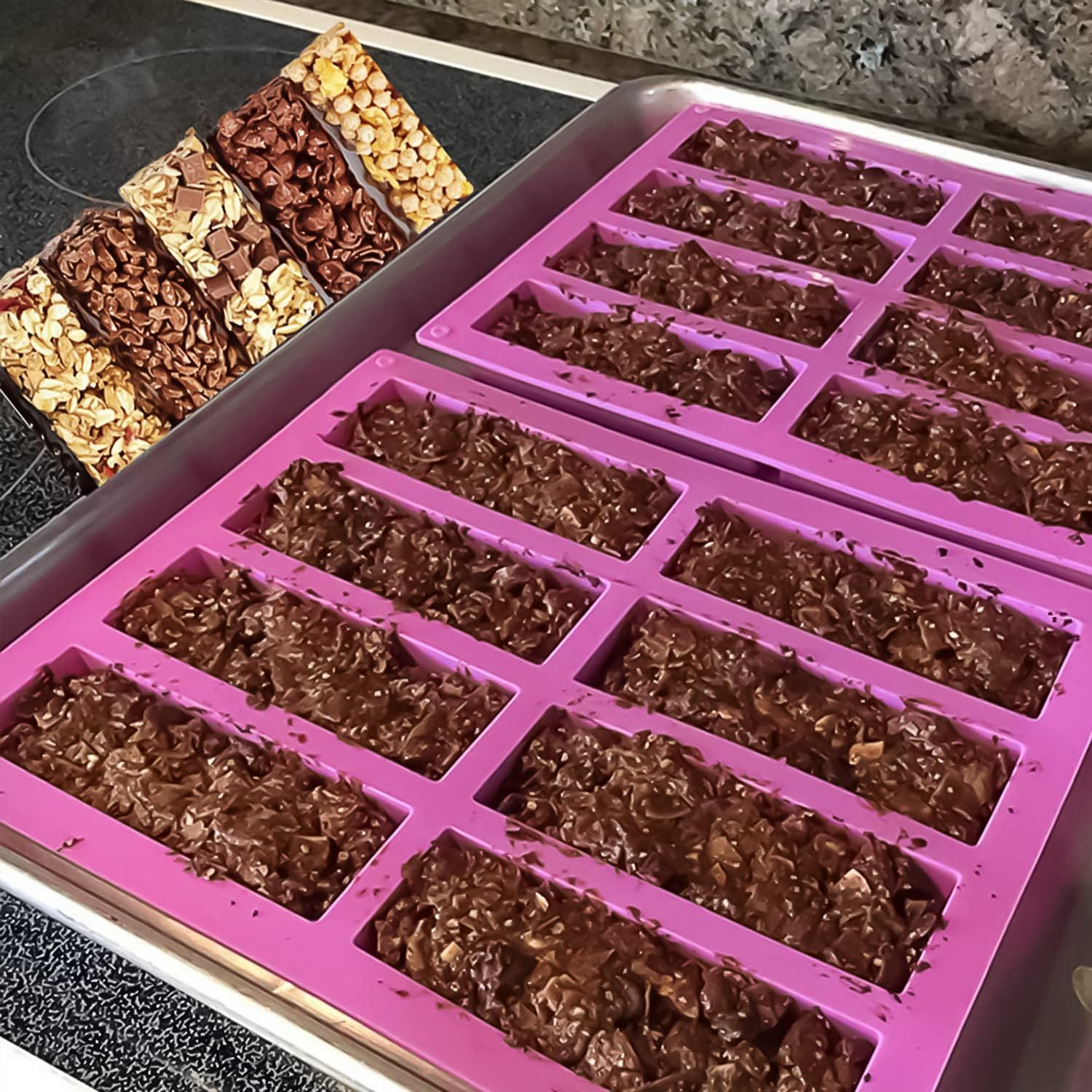(2er Set) 115x38mm 8-fach Silikon DIY Müsliriegel Förmchen Rechteckige Snack Backform