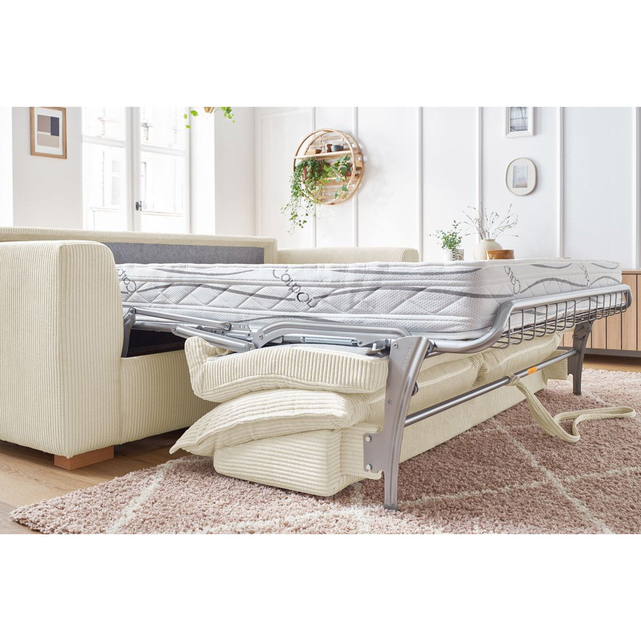 Bobochic Canapé convertible express augustin velours côtelé beige  - 225x96x97 cm