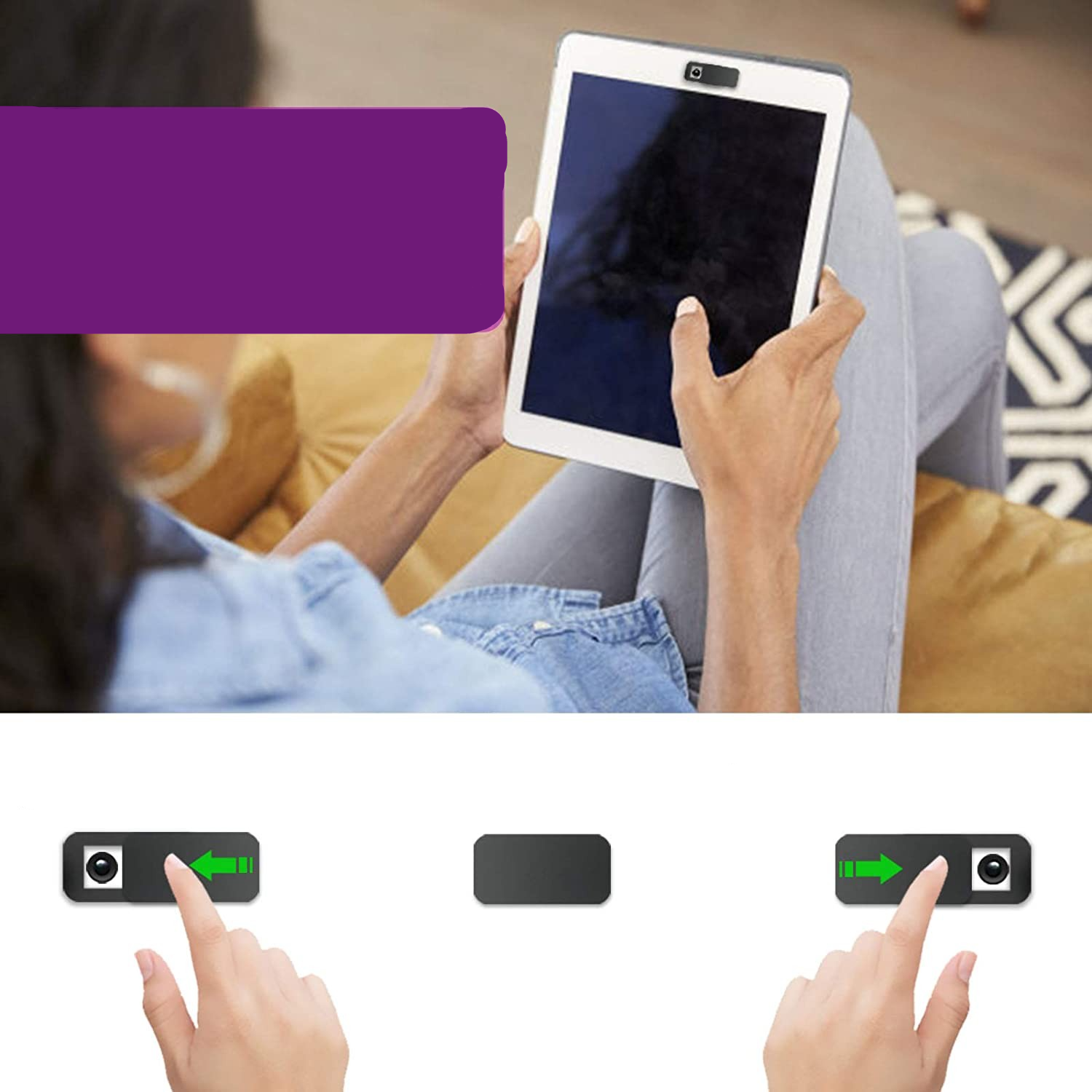 (6er Set) Privatsphären Kamera Abdeckung Webcam Cover Schutz Sticker mit Slider - Schwarz