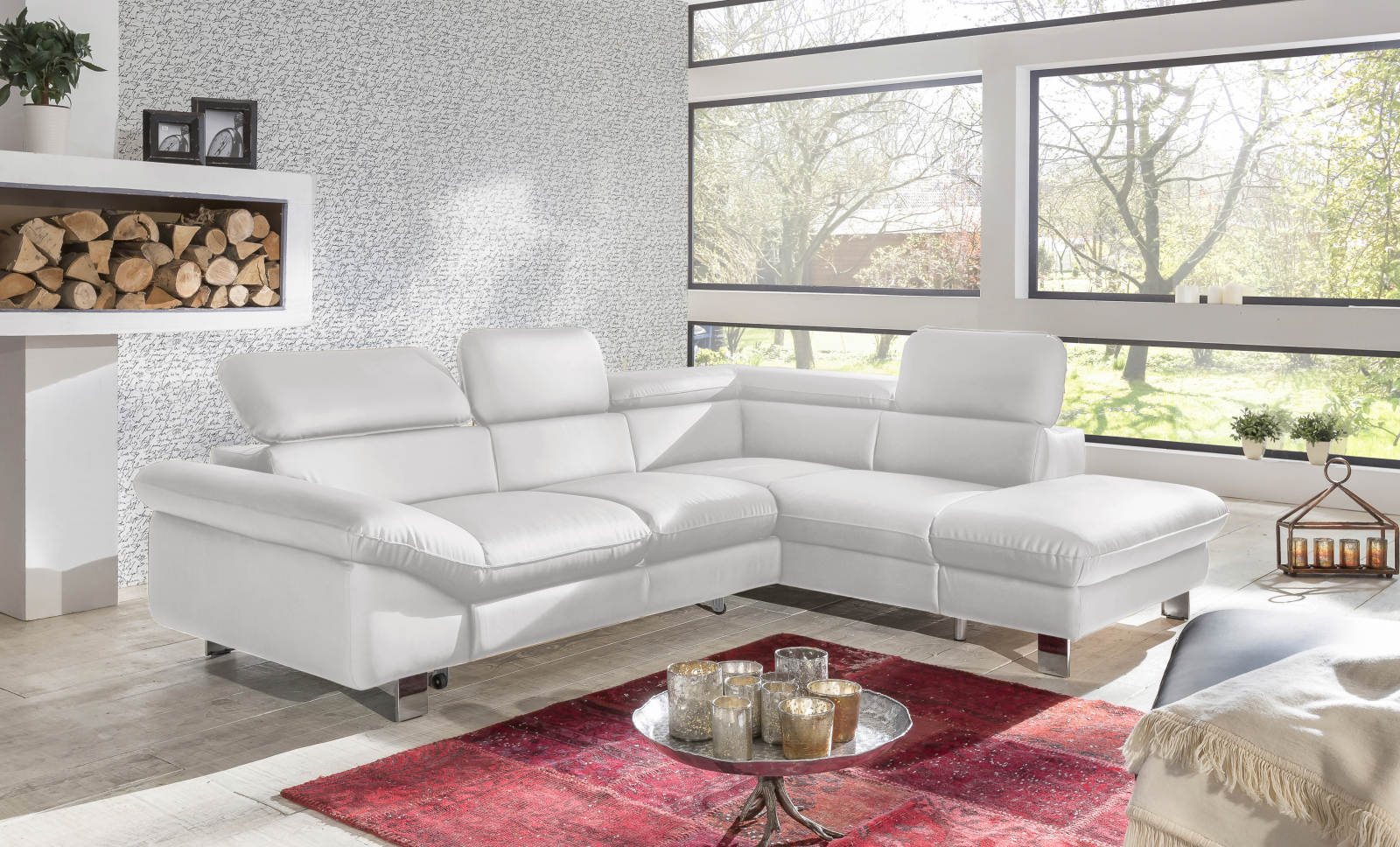 Ecksofa - white - Liegefunktion - Ottomane rechts