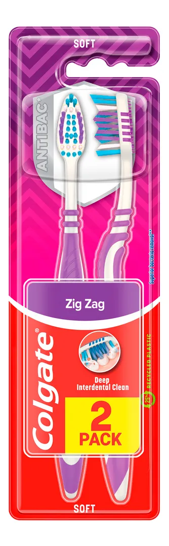 Colgate Zig-Zag Antibac Tandbørste Soft - 2 stk.