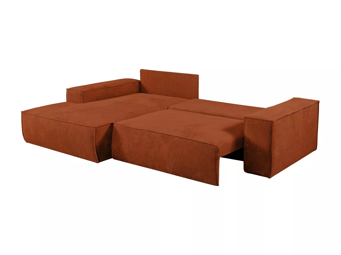 Canapé d'angle gauche convertible en velours côtelé terracotta AMELIA