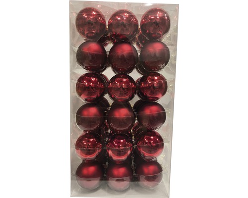 Lafiora glazen kerstboomballen, Ø 6 cm, rood, 54 stuks.