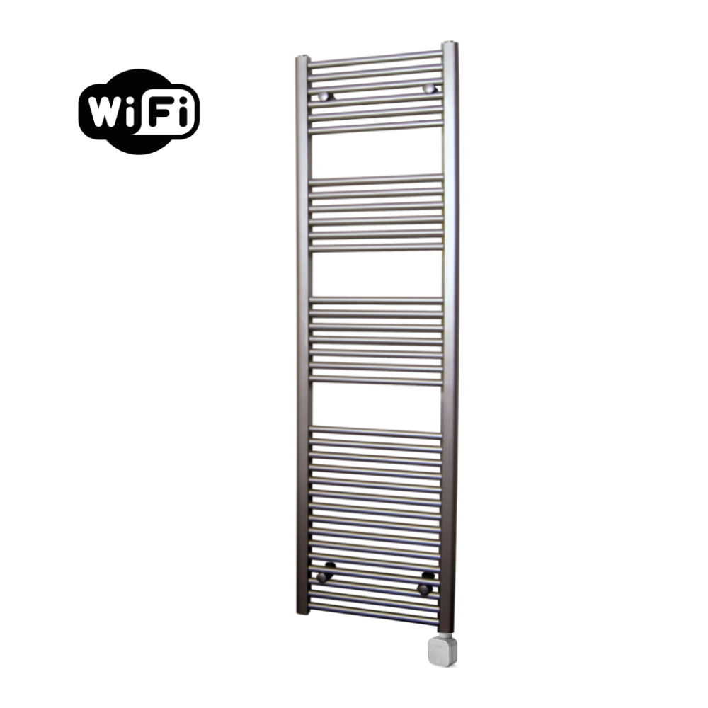Sanicare Carini elektrische Wifi radiator 172x60cm inox-look met thermostaat chroom rechtsonder