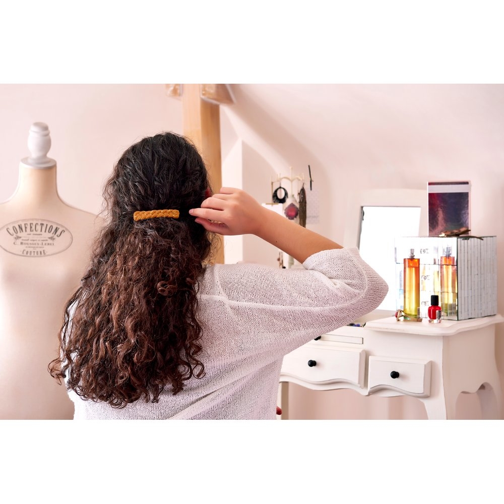 Barrette Cheveux Tressée Paille Dorée Caramel