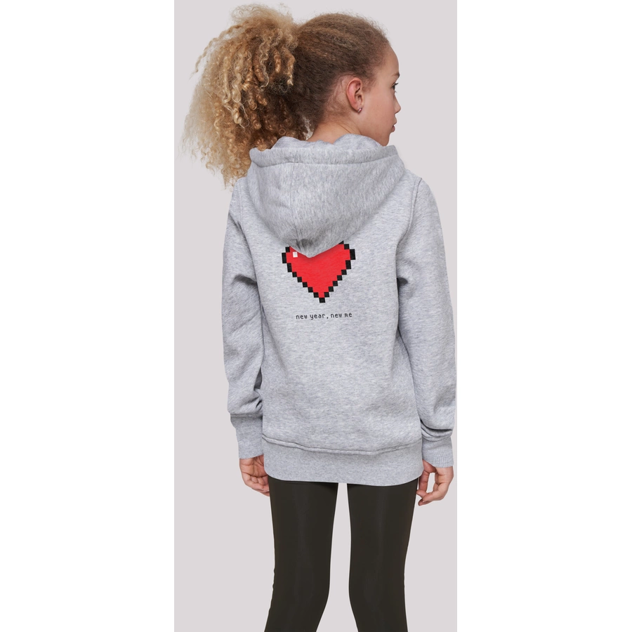 F4NT4STIC Hoodie Pixel Herz Happy New Year Silvester heather grey