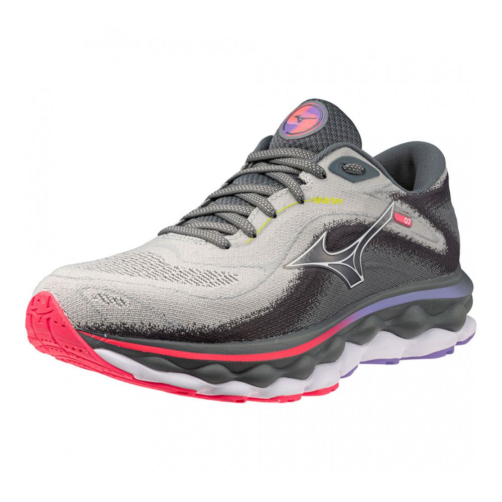 Mizuno WAVE SKY 7 - Chaussures running Femme pearl blue/white/high-vispink