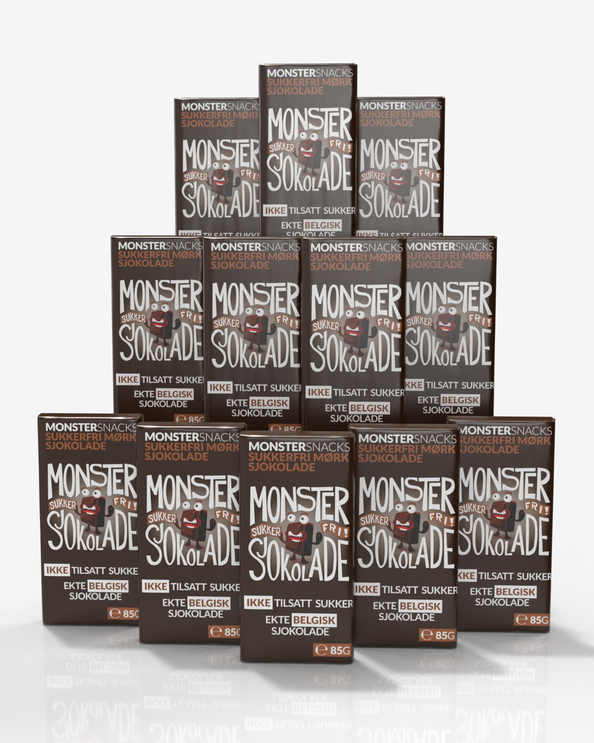 Monster Sukkerfri Belgisk Mørk Sjokolade 12x85g - TOLVPAKNING!